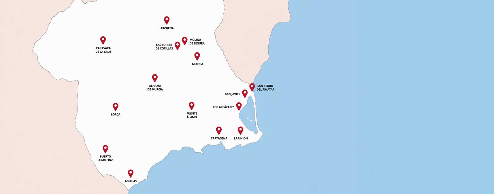 Mapa de centros de fisioterapia en la Región de Murcia