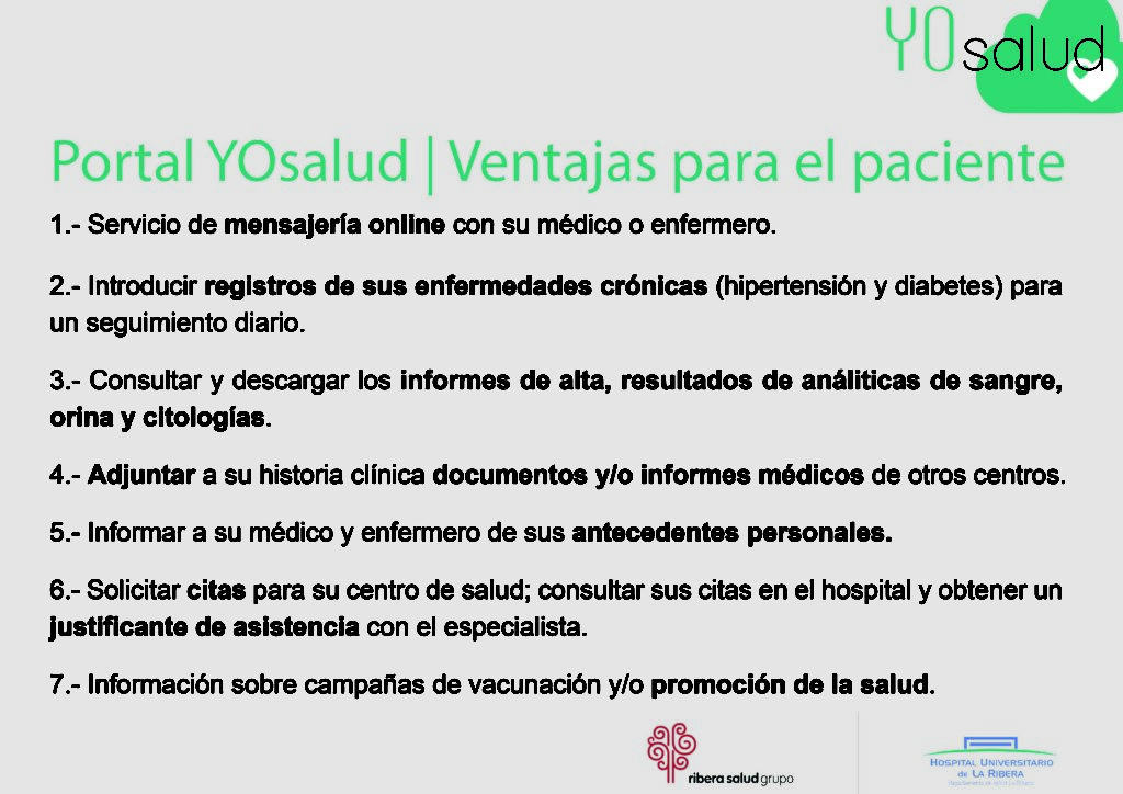 Cerca de 10.000 pacientes del Hospital de La Ribera utilizan ya el portal YOsalud para gestiones personales 